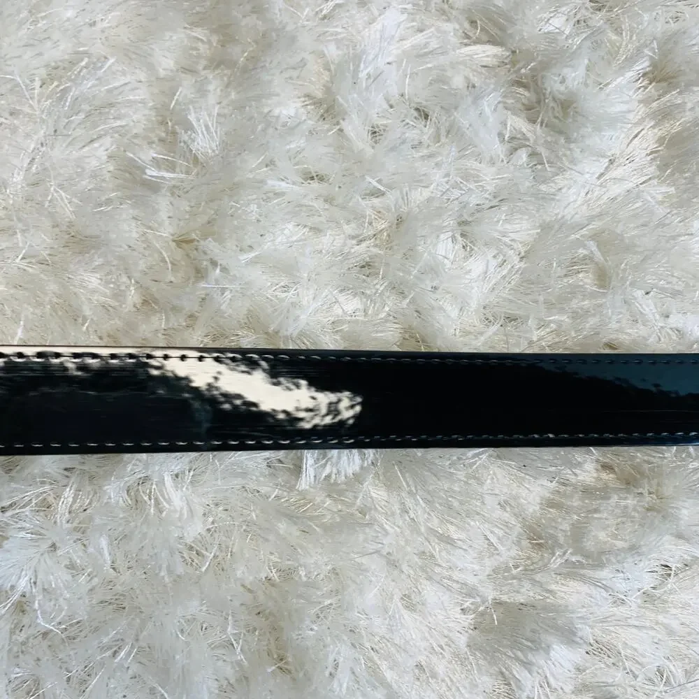 Black Patent Leather Belt Vintage Medium Large Gold Buckle